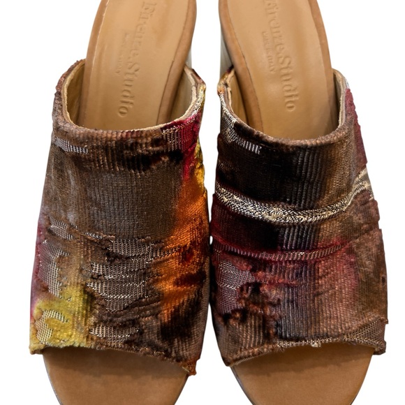 ITALIAN “Firenze Studio” Velvet & Leather Mule Heels Size 8 Block Heel - Picture 5 of 12